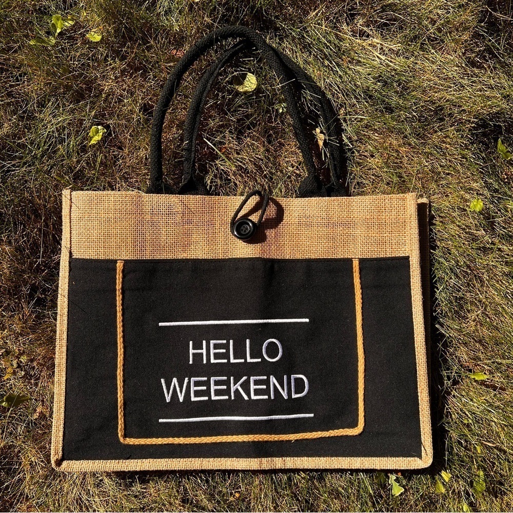 🌷SPRING CLEANING 🌷Hello Weekend Burlap Tote Bag